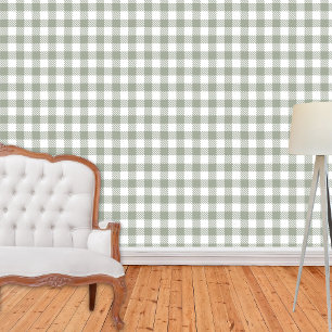 Sage Green Farmhouse Gingham  Plaid Buffalo Check  Wallpaper