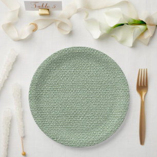 Sage Green Faux Linen Fabric Elegant Paper Plate