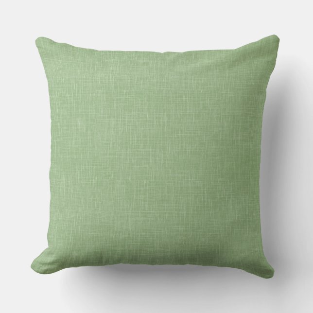 Sage Green Faux Linen Fabric Textured Background Throw Pillow (Front)