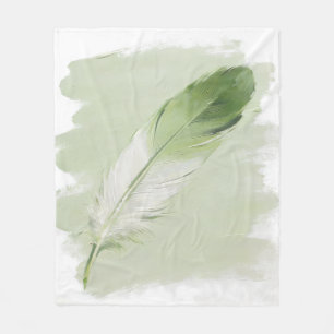 Sage Green Feather Boho Watercolor Art Fleece Blan Blanket