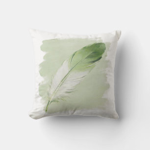 Sage Green Feather Organic Modern Japandi Throw Pillow