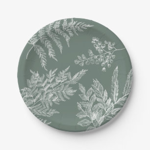 Sage Green Fern Leaf Botanical Wedding Paper Plate