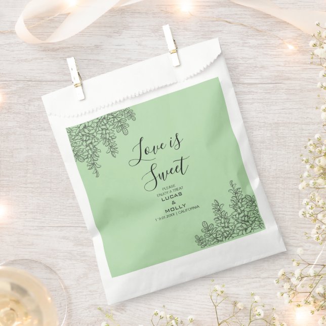 Sage Green Fern Leaf Wedding Favour Bag (Clipped)