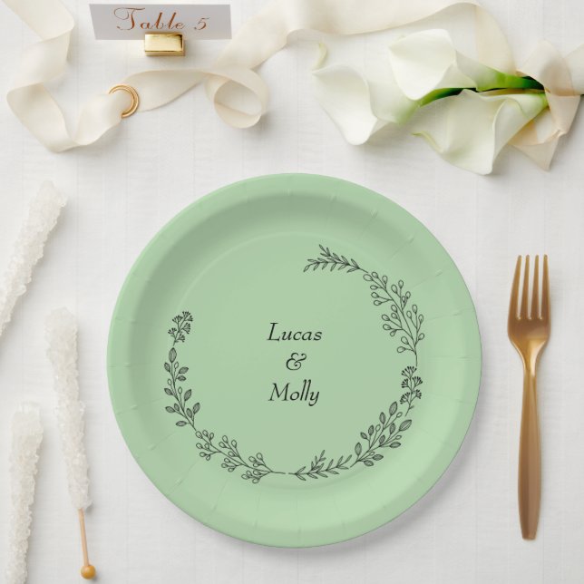 Sage Green Fern Leaf Wedding Paper Plate (Wedding)