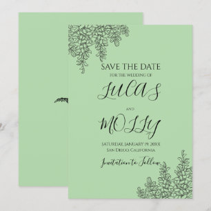 Sage Green Fern Leaf Wedding Save The Date
