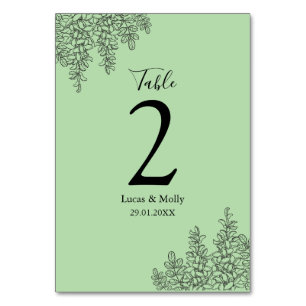 Sage Green Fern Leaf Wedding Table Number