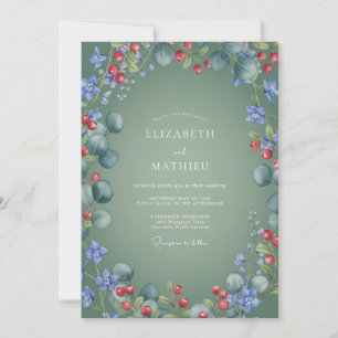 Sage Green Festive Winter Wedding Invitation