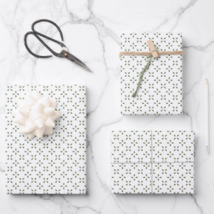 Sage Green Feuille fleuri motif cadeau blanc