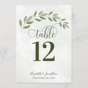 Sage Green Feuille Rustic Mariage Numéro de table