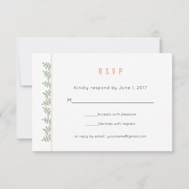 Sage Green Feuilles Coral Bordure Mariage RSVP (Devant)