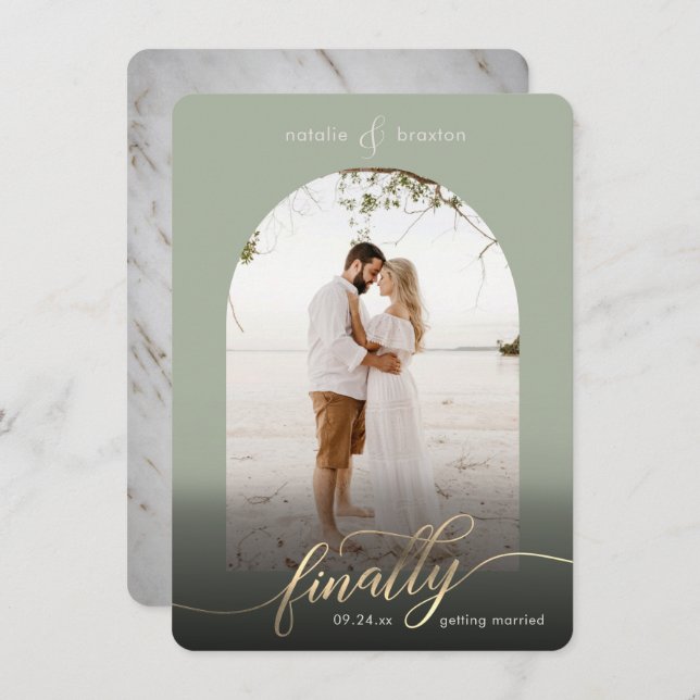 Sage Green Finally Getting Married & Window Photo Save The Date (Front/Back)