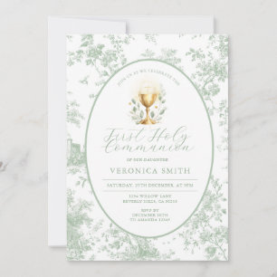 Sage Green First Holy Communion Eucharist Invitation