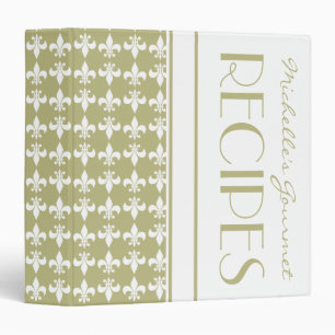 Sage Green Fleur de Lis Pattern Monogram Recipe Binder