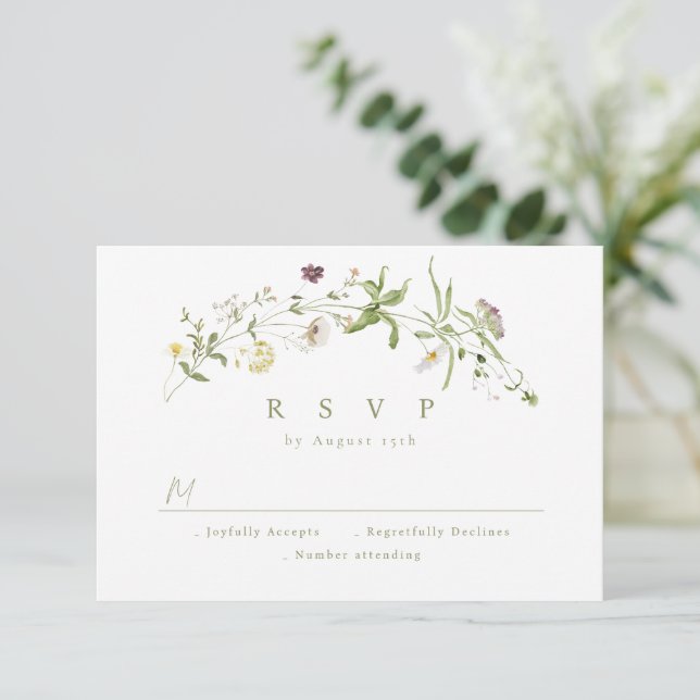 Sage Green Fleur sauvage Rustic Boho Wedding RSVP (Debout devant)