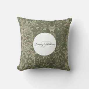 Sage Green Flora Elegant Throw Pillow