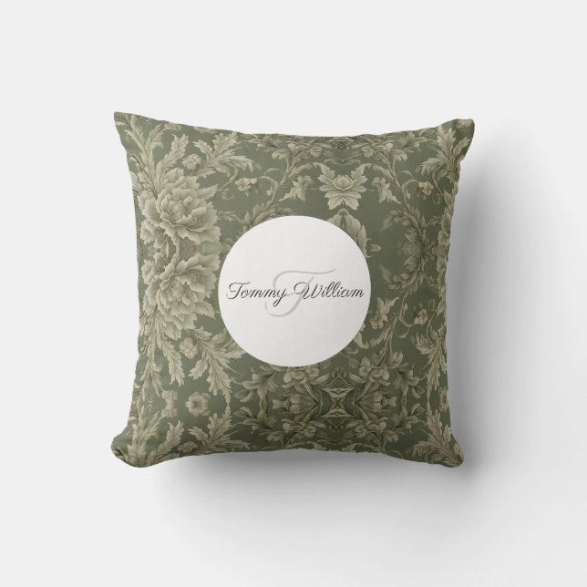 Sage Green Flora Elegant  Throw Pillow (Front)
