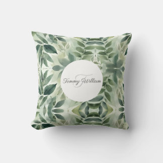 Sage Green Flora Elegant Throw Pillow