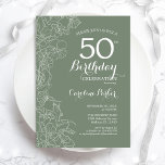 Sage Green Floral 50th Birthday Party Invitation<br><div class="desc">Sage Green Floral 50th Birthday Party Invitation. Minimalist modern design featuring botanical outline drawings accents and typography script font. Simple trendy invite card perfect for a stylish female bday celebration. Can be customized to any age. Printed Zazzle invitations or instant download digital printable template.</div>