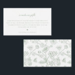 Sage Green Floral A Note On Gifts Wedding Enclosure Card<br><div class="desc">A note on gifts,  wedding enclosure card. Elegant Sage Green Vintage Floral Chinoiserie Pattern Backing with coordinating sage typography.</div>