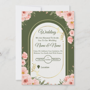 Sage Green Floral Arch Wedding Invitation