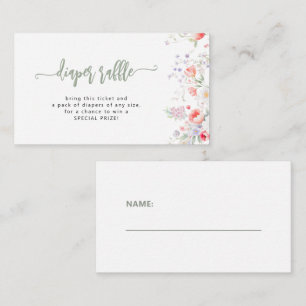 Sage green floral baby shower diaper raffle ticket enclosure card
