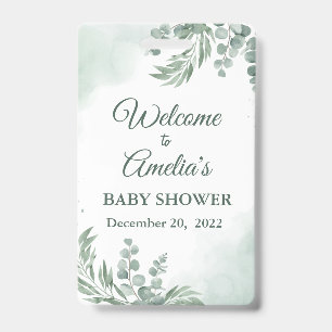 Sage Green Floral Baby Shower Girl Welcome Sign In Badge