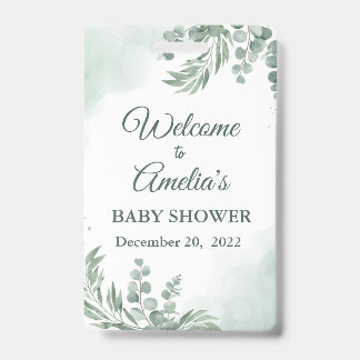 Sage Green Floral Baby Shower Girl Welcome Sign In Badge