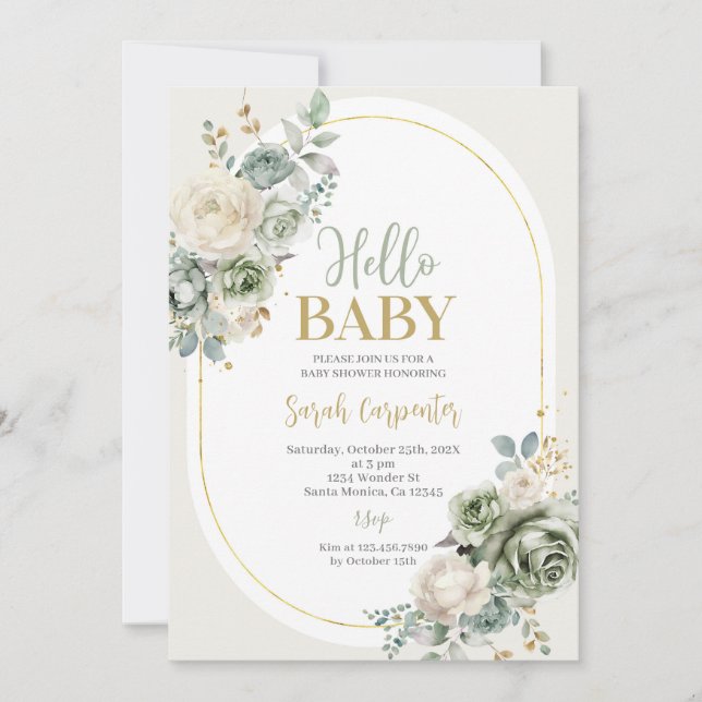 Sage Green Floral Baby Shower Invitation (Front)
