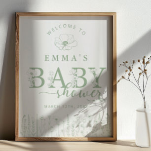 Sage Green Floral Baby Shower Welcome Sign
