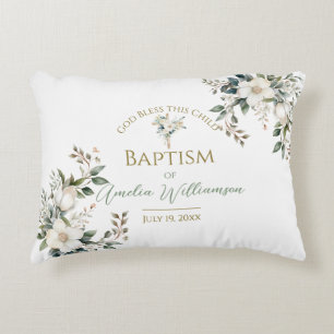 Sage Green Floral Baptism Accent Pillow
