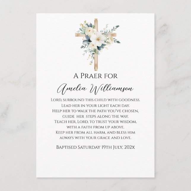 Sage Green Floral Baptism Enclosure Card (Front)