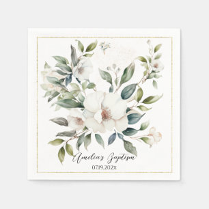 Sage Green Floral Baptism Napkin