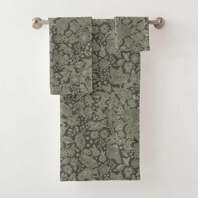 Sage Green Floral Bath Towel Set (Insitu)