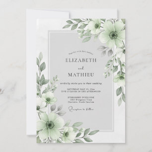 Sage Green Floral Bloom Wedding Invitation