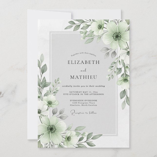 Sage Green Floral Bloom Wedding Invitation (Front)