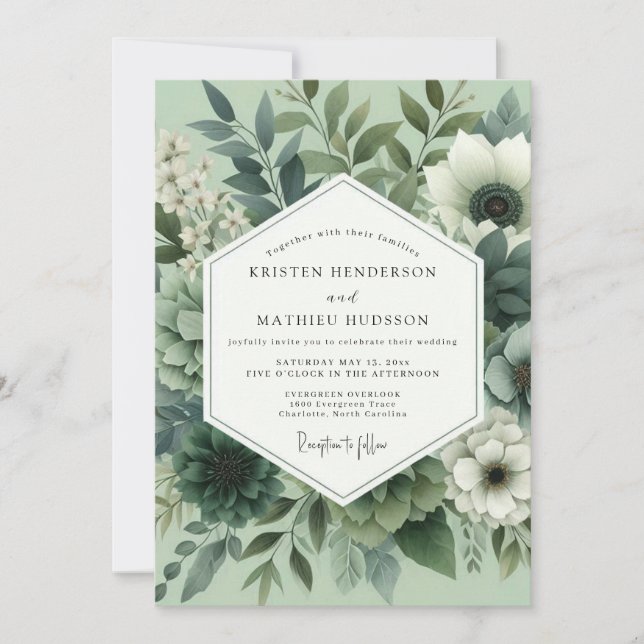 Sage Green Floral Bloom Wedding Invitation (Front)
