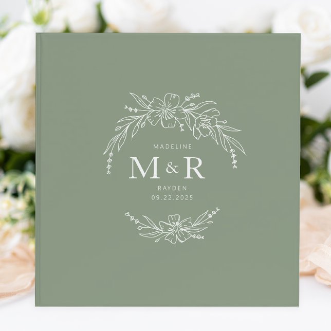 Sage Green Floral Blossom Love Wreath Wedding Binder (Creator Uploaded)