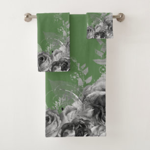 SAGE GREEN FLORAL BOTANICAL 2 BATHROOM TOWEL SET