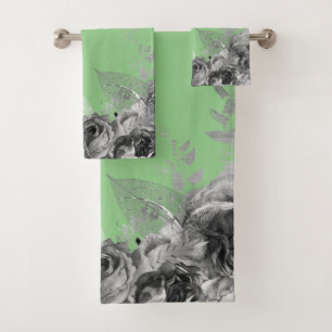 SAGE GREEN FLORAL BOTANICAL BATHROOM TOWEL SET