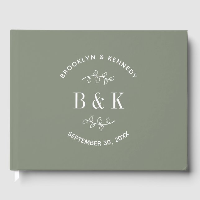 Sage Green Floral Botanical Monogram Couple Name Guest Book (Front)