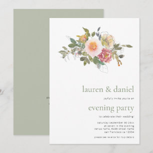 Sage Green Floral Bouquet QR Wedding Evening Party Invitation