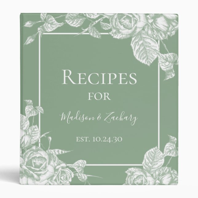 Sage Green Floral Bridal Shower Recipe Binder (Front)