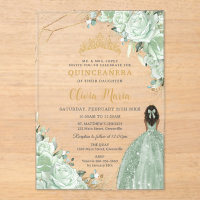 Sage Green Floral Brown Princess Gold Quinceañera