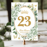 Sage Green Floral Butterflies Quinceanera Sweet 16 Table Number<br><div class="desc">Personalize this elegant sage green floral table number sign easily and quickly. Simply click the customize it further button to edit the texts, change fonts and fonts colours. Featuring sage green flowers, a princess crown and gold and sage green butterflies. Perfect for Quinceañera, Sweet 16, 18th birthday, debutante ball, bridal...</div>