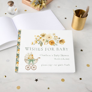 Sage Green Floral Carriage Baby Shower Guest Book