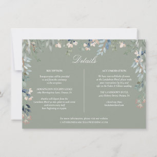 Sage Green Floral Cascade Wedding Details Card