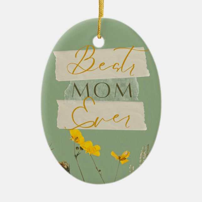 Sage green floral  ceramic ornament (Front)