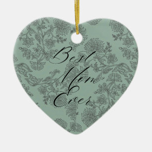Sage green floral ceramic ornament