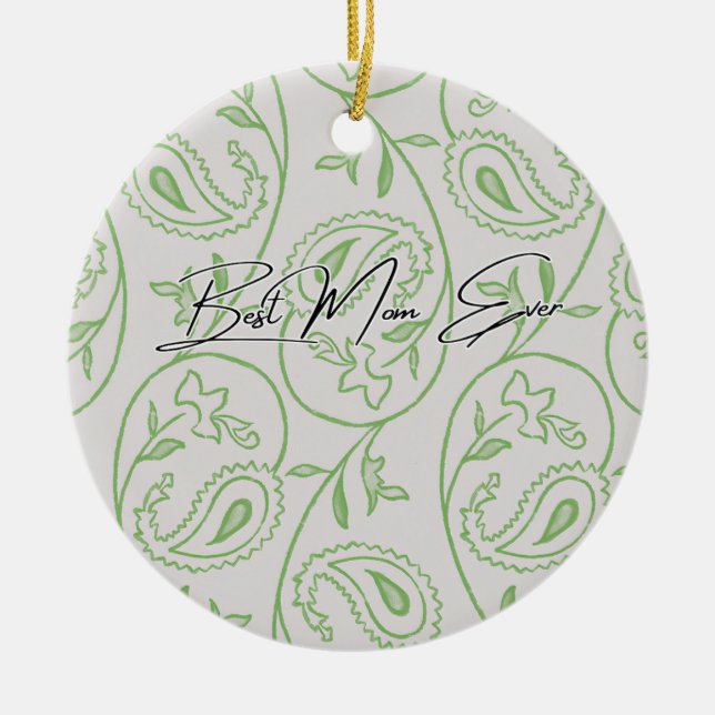 Sage green floral  ceramic ornament (Front)
