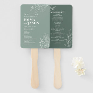 Sage Green Floral Ceremony Program Hand Fan